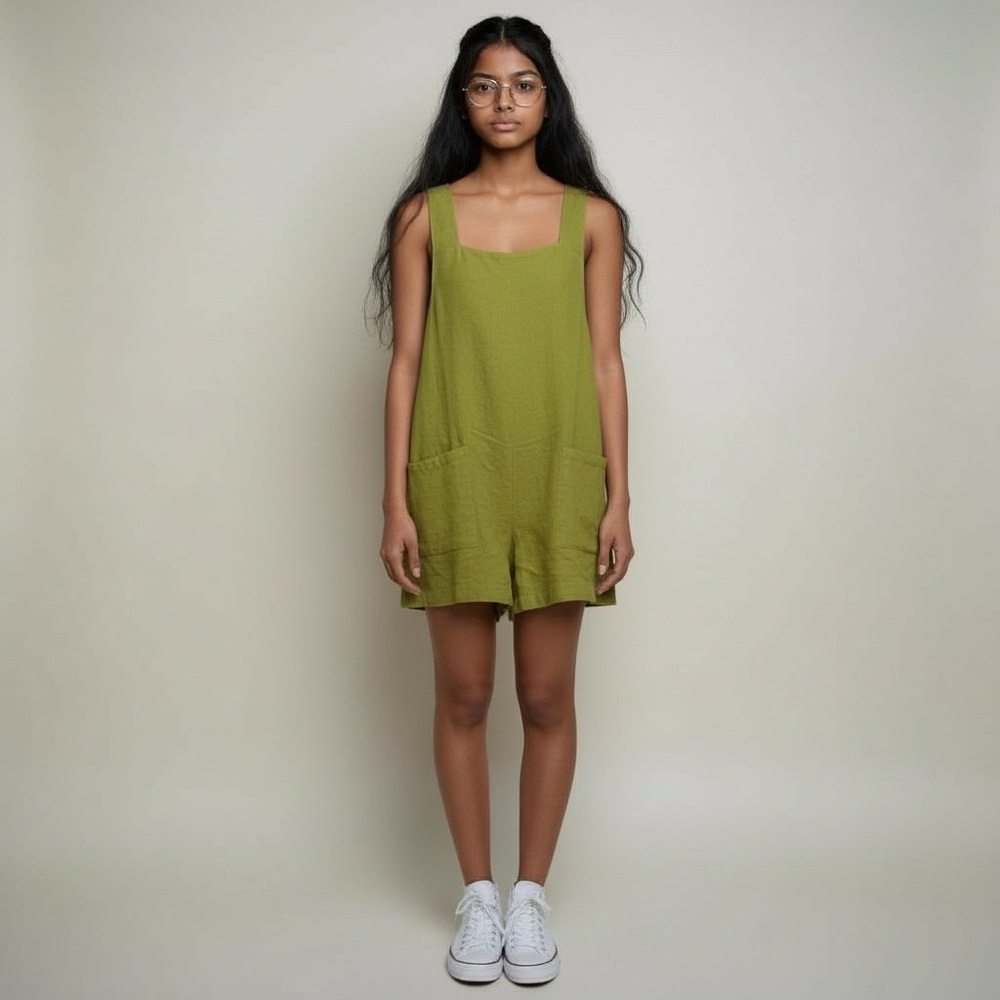 Free People Pea Green Cotton Vista Skort Romper Jumpsuit One Piece NWOT Small